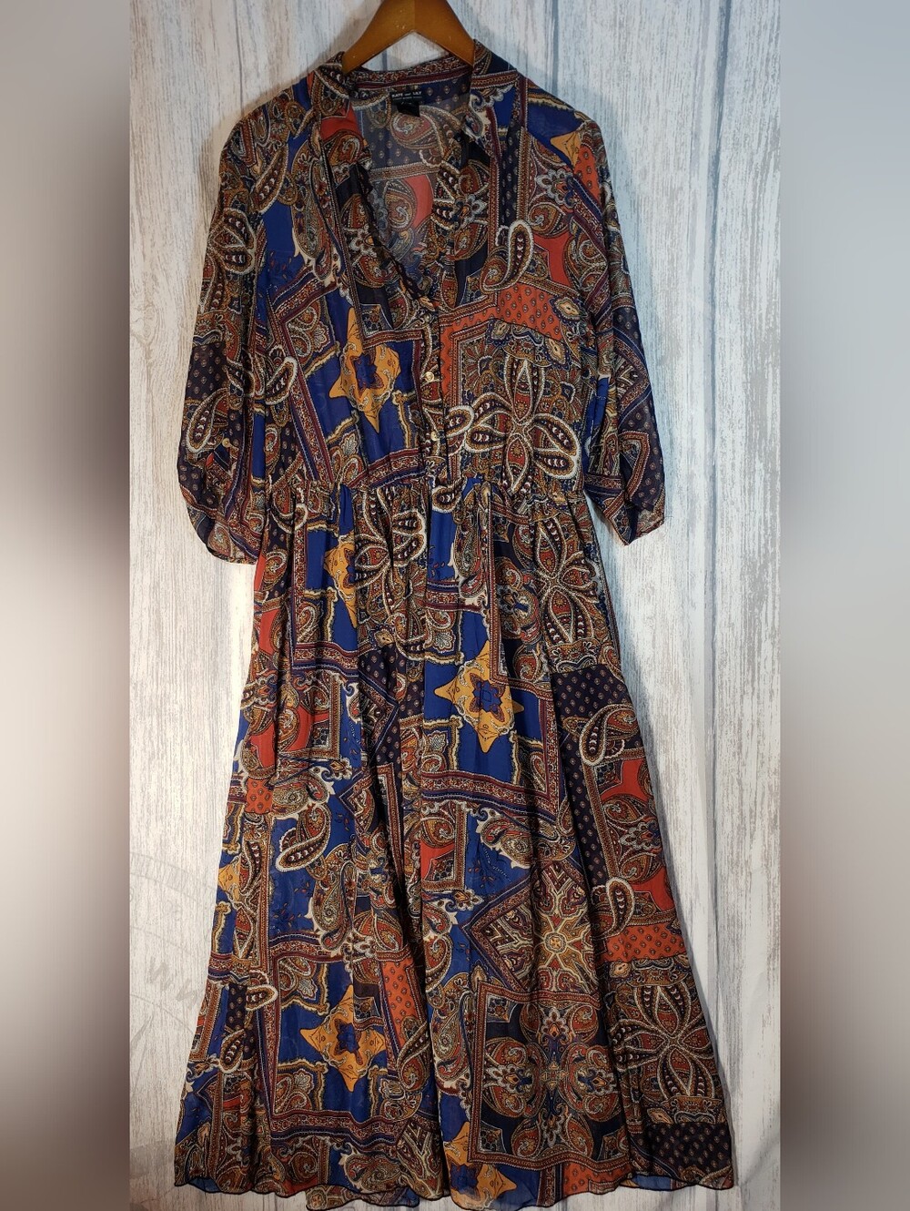 Kate and Lily bohemian-style Paisly Patchwork Print Midi Dress Size 16W.